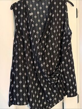 Alfani Black Sleeveless Draped Blouse with White Geo Stripe